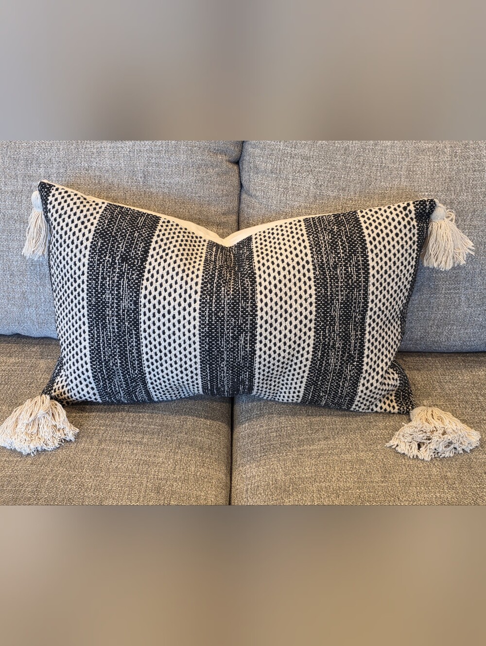 Pottery Barn Black and Cream Striped Tassel Accent Pillow & Pillow Insert